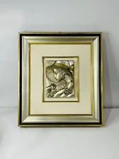 Vintage Young Lady Framed Relief Art From Italy 925 Sterling Silver Painting