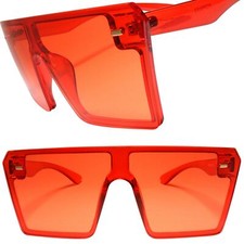 Oversized Vintage Style Huge XXL Translucent Red Frame Square Sunglasses