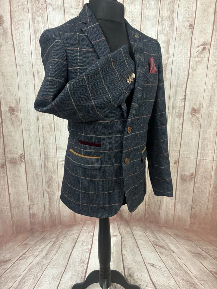 Marc Darcy Eton Tweed 3 Piece Suit Jacket Size 52 W40 Short Leg 27” Wedding - Image 4 of 4