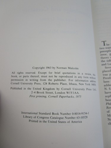Knowledge and Certainty, Essays and Lectures by Norman Malcolm, Paperback 1975 - Picture 6 of 7