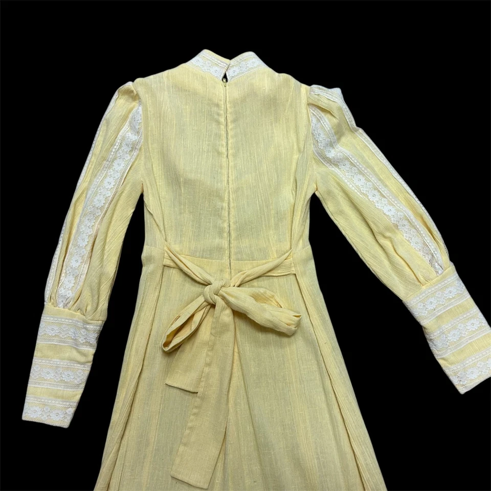 Vestido MAXI de Boda Encaje Floral Romántico Pradera Estilo Gunne Sax Amarillo Años 70 De Colección Foto 4 de 4