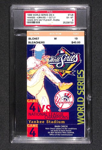 1999 WORLD SERIES GAME 4 TICKET NEW YORK YANKEES "CLINCH 25th WS TITLE" PSA 6 - 第 1/2 張圖片