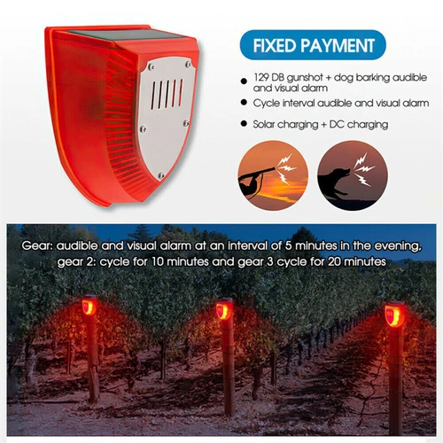 Solar Outdoor Motion Sensor Alarm Waterproof 129dB Sound Security Siren Light - Picture 4 of 6