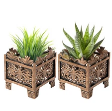 Outdoor Living Butterfly Square Plant Stand, Flower Planting Pot, Antique Bronze