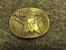 1987 Vtg Solid Brass Philip Morris, Inc. Oval Marlboro Belt Buckle Clothing 1.5"