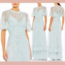 NWT Mac Duggal [ 14 ] 9199 Floral Embellished Flutter Sleeve A Line Gown J1640