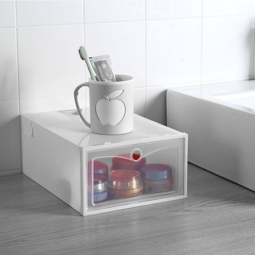 6X Plastic Shoe Storage Boxes Drawer Stackable Foldable Organiser Clear Duarble - Picture 5 of 10