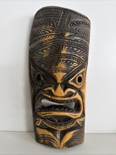 Tiki Mask Hand Carved Vintage Wood Decor Poly...