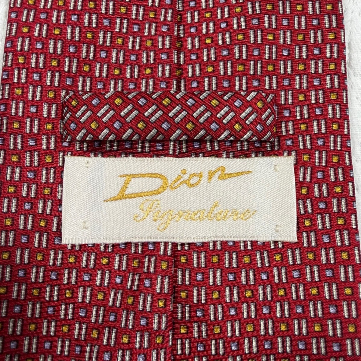 Dion Signature Necktie Men Red Geometric Italian Silk Handcrafted EUC View 2