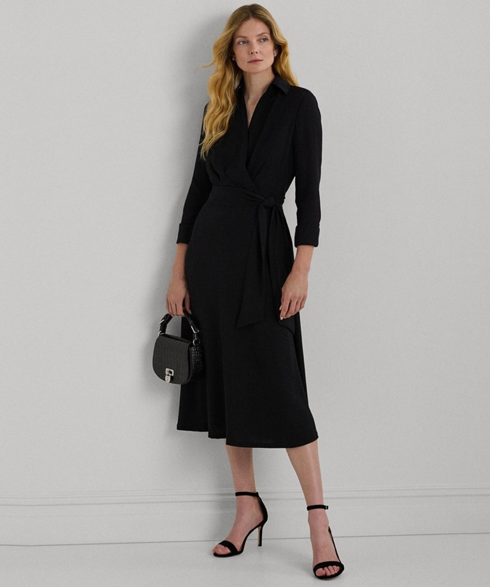 Lauren Ralph Lauren Women's Surplice Georgette Midi Dress, Black, 12 Lauren Ralph Lauren Women's Surplice Georgette Midi Dress, Black, 12