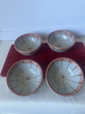 Erandi Mexica Folk Art Pottery Tonala Mexico Lot 4 Four Gray Orange Small Bowls