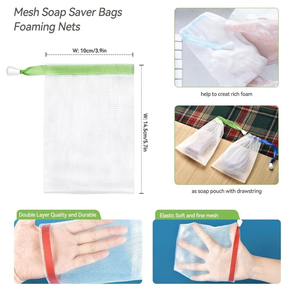 Mesh Soap Bag 10PCS Exfoliating Soap Saver Pouch with Drawstring Shower Foam Net