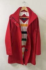 Pendleton Red Wool Blend Lined Hudson Bay Blanket Stripe Zip Snap Pea Coat Sz S