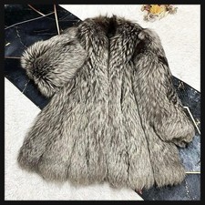 Royal Furs Silver Fox Fur Coat Gray Hook Eye Padded Party Formal L Japan