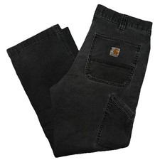 Men  s Carhartt Relaxed Fit Carpenter Style Gray Worn Pants Size 33/32 - Stains