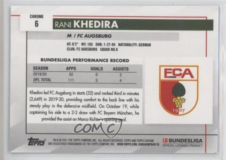 2020-21 Topps Chrome Bundesliga Sapphire Edition Rani Khedira #6 - Image 2 of 2