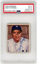 1950 Bowman Casey Stengel #217 PSA 5 Auto 10