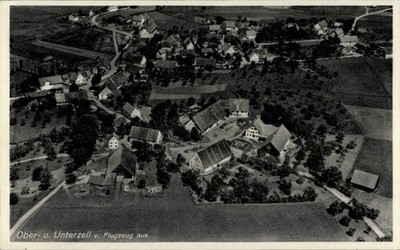 Postcard Unterzell Dasing in Swabia, Oberzell, aerial photo - 11138820