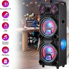 Wireless Bluetooth Party Speaker Double 12" Subwoofer Heavy Bass & Karaoke Mic
