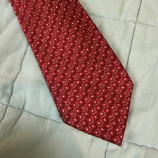 Donal J Trump Signature Collection Red Neck Tie 100% Silk Geometric Squares Dots