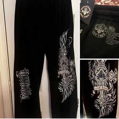 AFFLICTION LIVE FAST, BLACK/SILVERJOGGER PANTS- L- READ DESCRIPTION! NWT