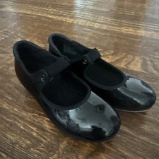 Girls Tap Shoes Dance Black Patent Child Size 1.5 No scuffs