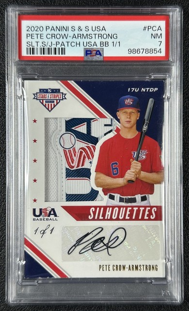 PETE CROW-ARMSTRONG PSA 7 2020 PANINI S&S SILHOUETTES GU USA PATCH AUTO 1/1