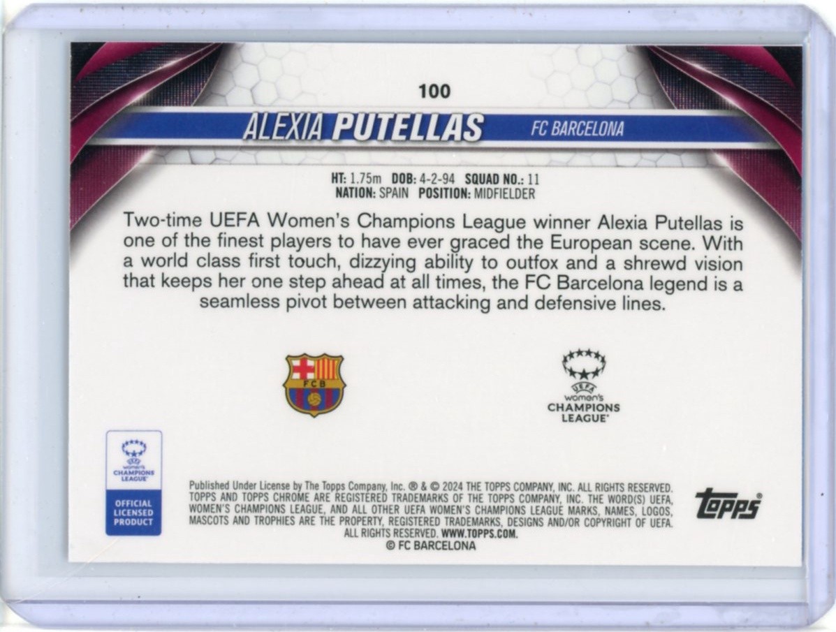 2023-24 TOPPS CHROME SAPPHIRE WOMENS UEFA CHAMPIONS LEAGUE ALEXIA PUTELLAS #100 view 2