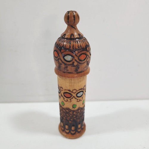 Vintage Bulgarian Pyrography Wooden Needle Case - Hand Carved Treen Sewing Etui