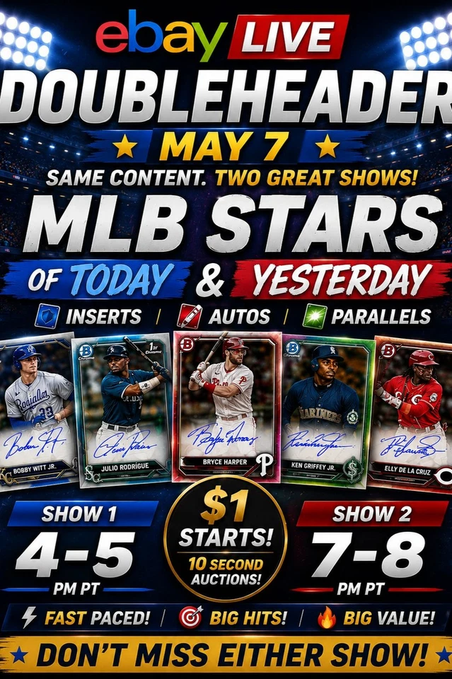 Doubleheader (Stream 1)! MLB Autos, Color, Inserts. $1 starts.