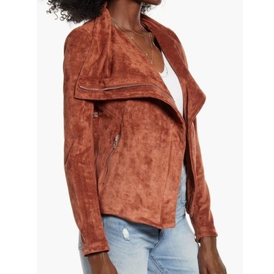 BLANKNYC Moto Jacket Womens M Rust Brown Faux Vegan Soft Suede Modern Boho Chic