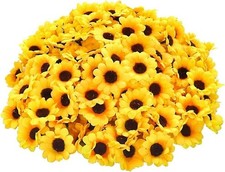 100Pcs Yellow Artificial Flower Heads Mini Fake Sunflower Decorative Fabric F...
