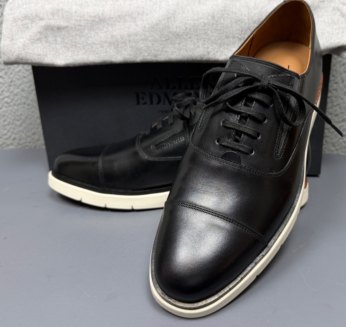 ALLEN EDMONDS Shoes Mens 10 D Black Leather Carson Hybrid Cap Toe