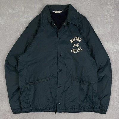 Vintage Macomb College Fleece gefütterte Coachjacke M Herren dunkelblau Workwear