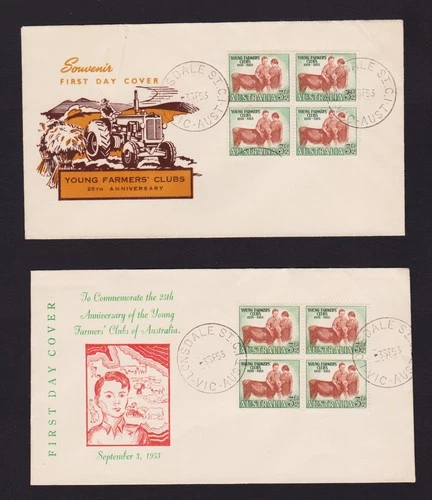 AUSTRALIA PAIR OF 1953 FDC YOUNG FARMERS UNADDRESSED