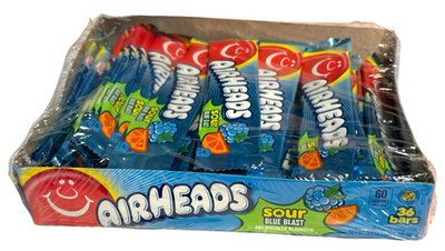 Airheads Sour Blue Blast Candy Bars, Case of 36, Individually Wrapped, Ex: 11/27