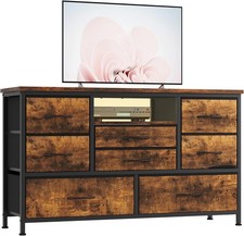 8 Drawers LED Dresser TV Stand with Power Outlet Storage Chest for Home Bedroom