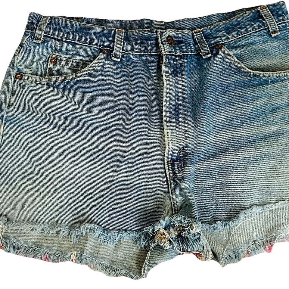 Pantalones Cortos Jeans Levis Azul Vintage Años 80 32 Denim Naranja Etiqueta Lavado Claro Foto 2 de 4