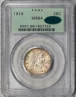 1914-P Barber Quarter MS64 CAC Old Green Holder Superb! #4FQE