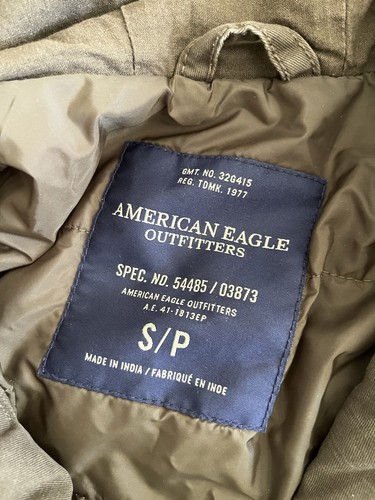 American Eagle Jacket Mens S Army Green Military Hooded Full Zip Lined *Flaw - Picture 9 of 15