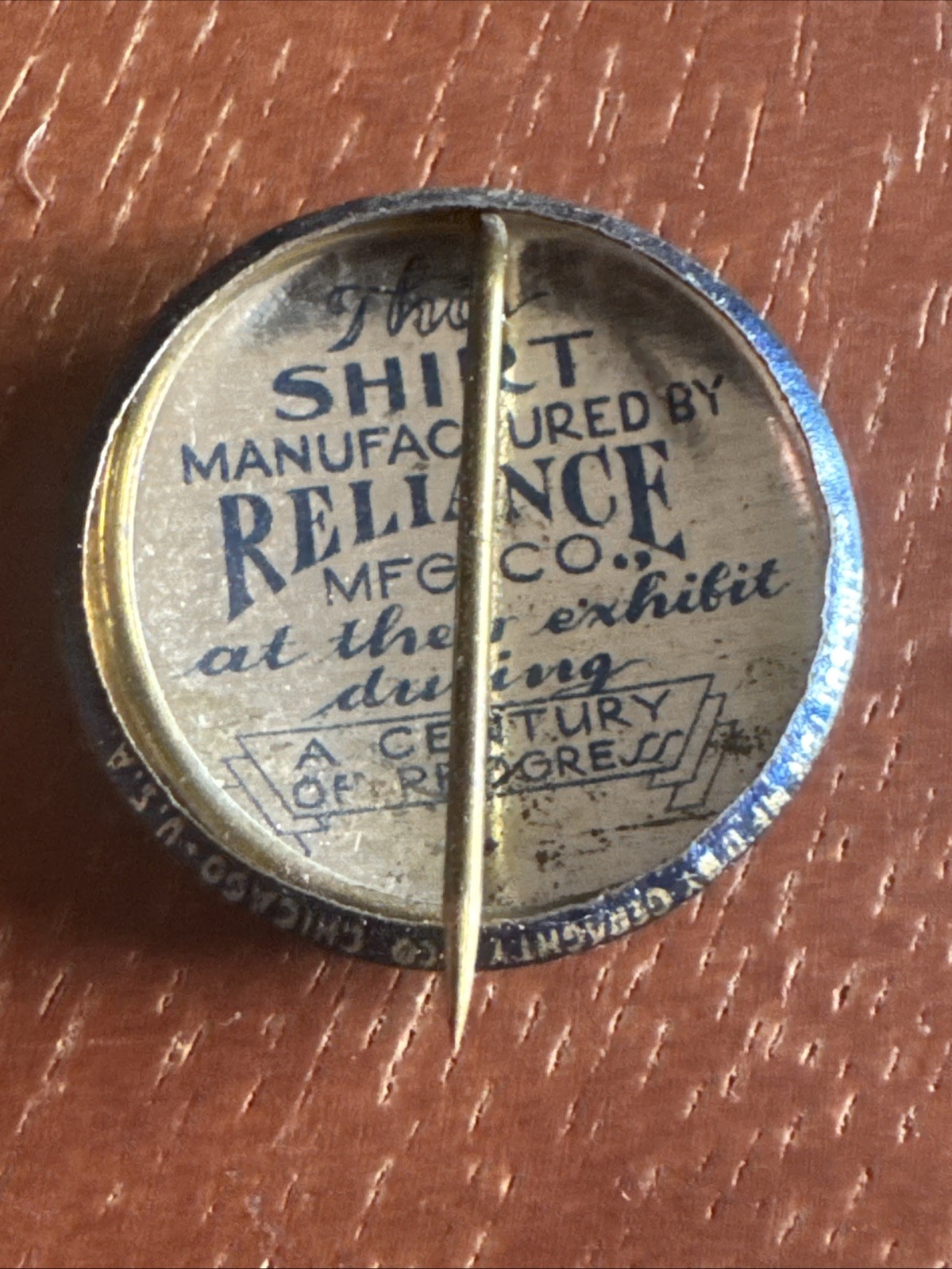 VTG 1933 Chicago Century of Progress Reliance Mfg. Co. Souvenir Pinback Button