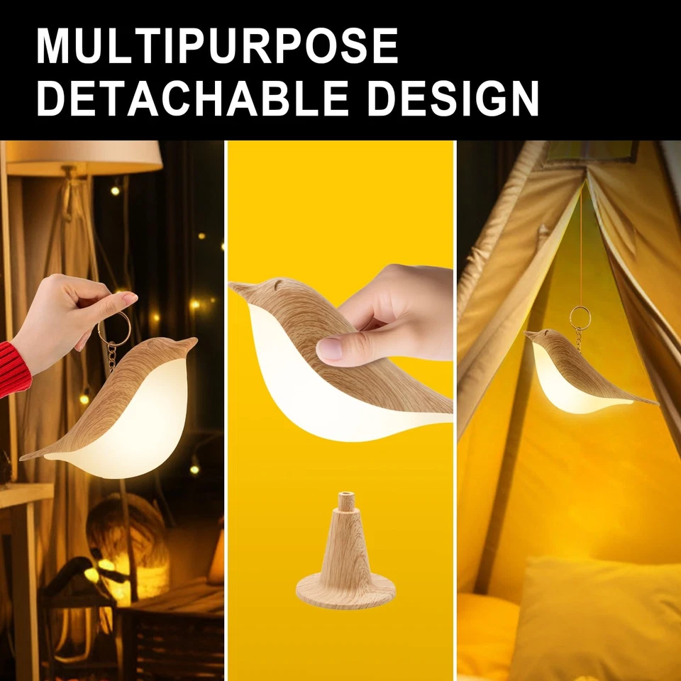 Abajur de mesa pequeno pássaro sem fio abajur de mesa toque luz noturna com 3 cores pequeno - Imagem 4 de 4