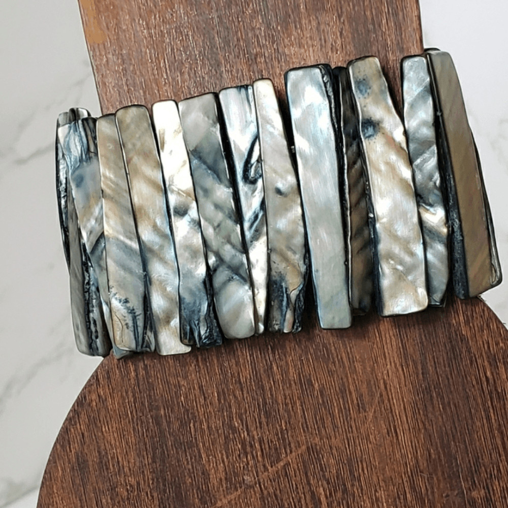 ABALONE SHELL Large Dramatic Stretch Bracelet Cuff - image 2