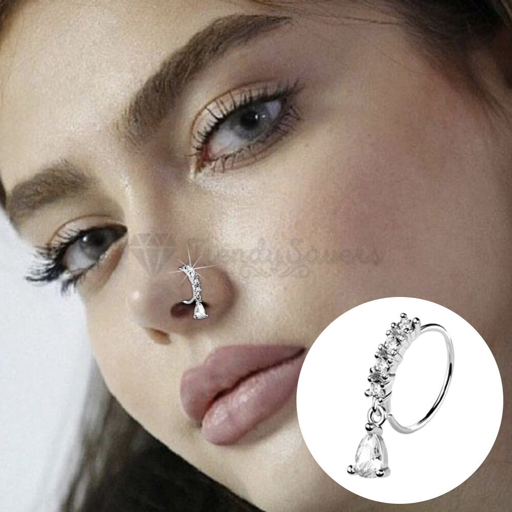 1x Teardrop Diamond CZ Ear Nose Hoop Ring Piercing Surgical