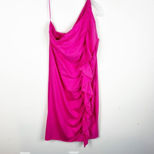 Ralph Lauren Black Label Women’s L One Shoulder Dress Pink Ruffle Cotton EUC - Picture 2 of 10