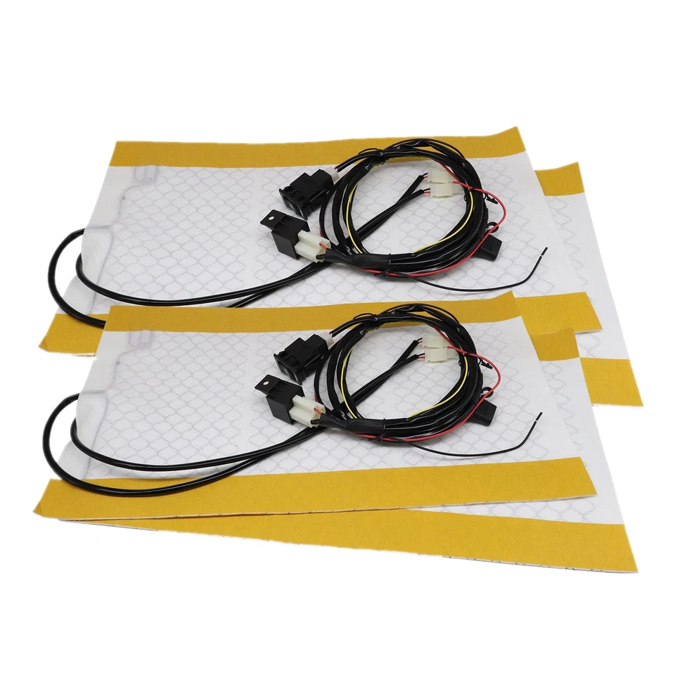 Two Seats 12V Carbon Fiber Car Seat Heater Kit w/Rectangle Switch Fits Universal - Image 2 of 4