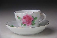Meissen Pink Rose Demitasse Coffee Cup and Saucer Feathered Handle 2nd Quality 