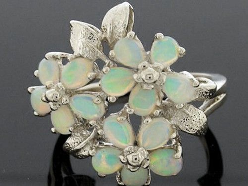 R192 Genuine 9K Gold Natural Solid Australian Opal FLower Blossom Bouquet Ring - Picture 6 of 6