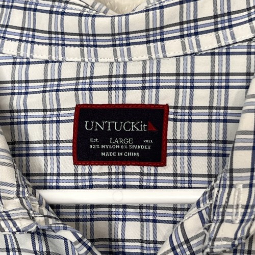 UNTUCKIT Camicia Uomo Taglia Large Blu Plaid Bottoni Manica Lunga Elasticizzata Carriera - Foto 4 di 11