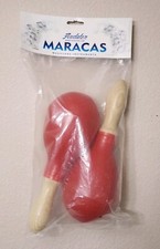   NEW  Pair of 9.25" Long Red Tough Plastic AUDSTER MARACAS with Wood Handles